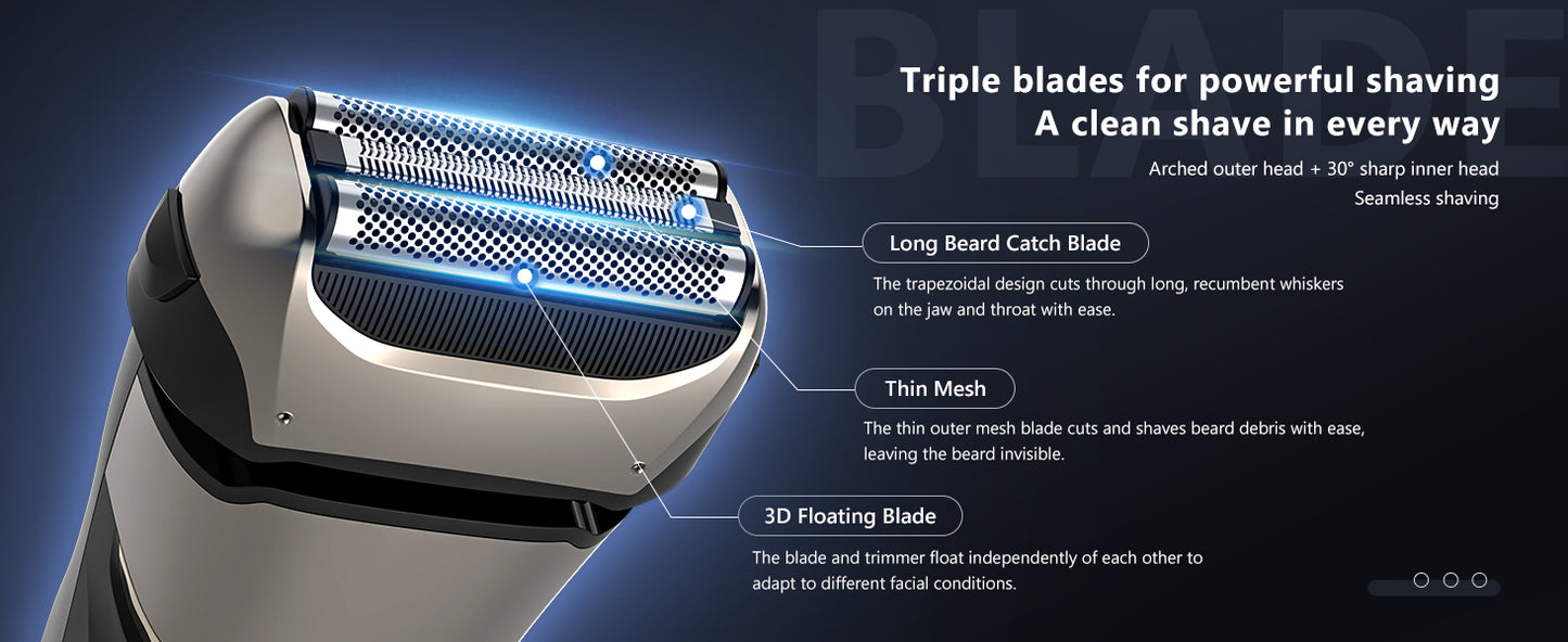 Sejoy Electric Razor for Men Foil Shaver with 3-Blade Edge Shaving Area, 7500 RPM High Speed Motor Digital Power Display Mens El