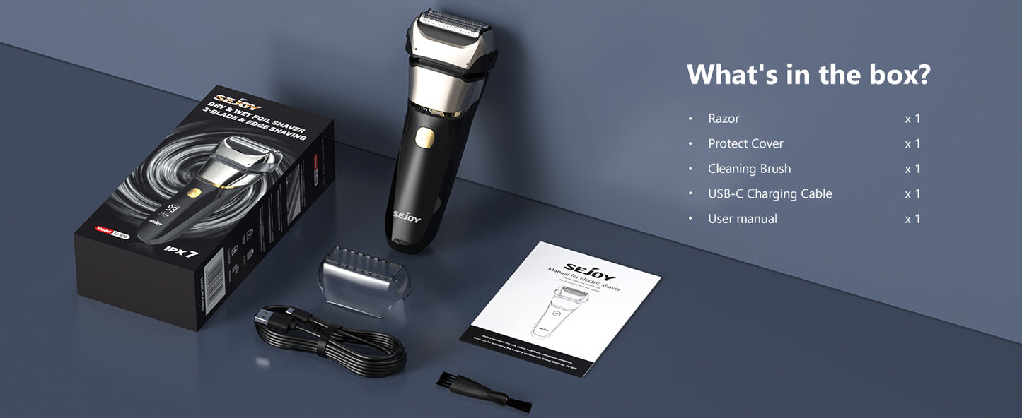 Sejoy Electric Razor for Men Foil Shaver with 3-Blade Edge Shaving Area, 7500 RPM High Speed Motor Digital Power Display Mens El