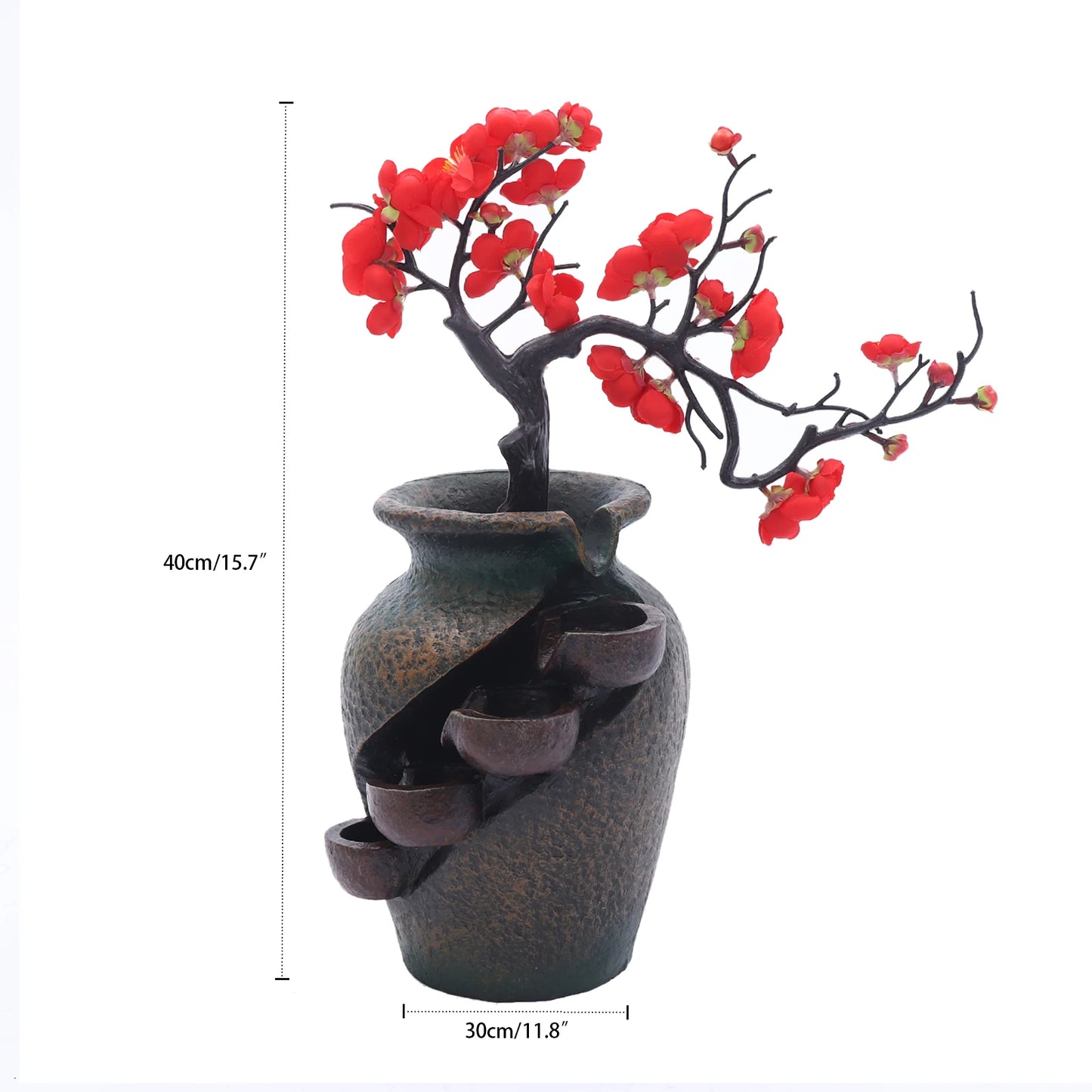 110V Flower Vase Waterfall Fountain Tabletop Indoor FengShui Water Fountain Home Room Decoration Exquisite Workmanship Resin