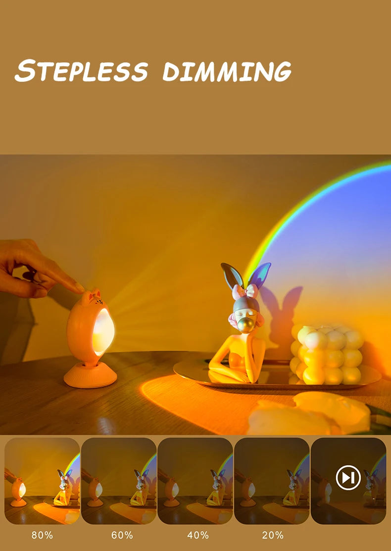 Sunset Light, Rabbit Shaped Atmosphere Lamp Adorable Animal Ambient Light USB Rechargeable LED Night Lamp for Home Decor
