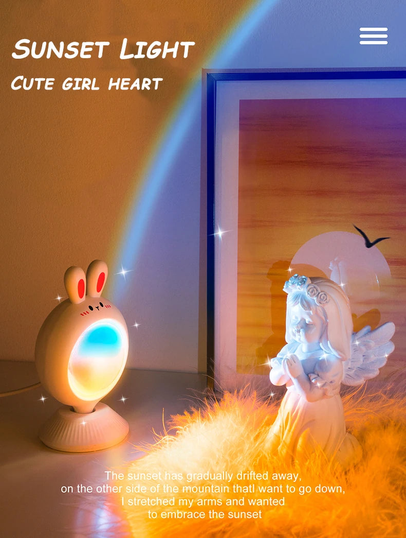 Sunset Light, Rabbit Shaped Atmosphere Lamp Adorable Animal Ambient Light USB Rechargeable LED Night Lamp for Home Decor