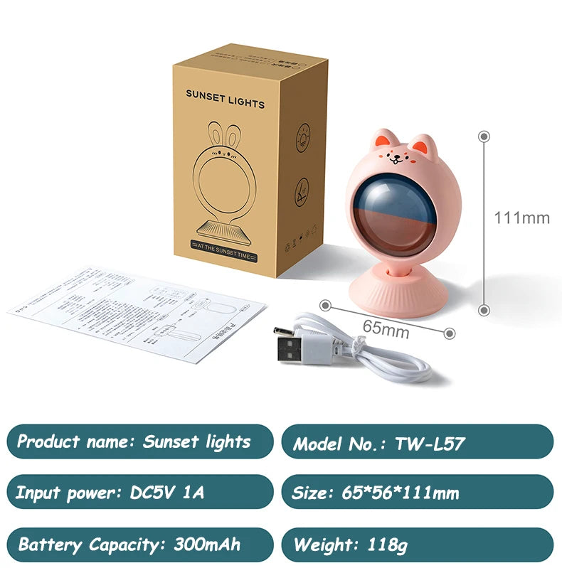 Sunset Light, Rabbit Shaped Atmosphere Lamp Adorable Animal Ambient Light USB Rechargeable LED Night Lamp for Home Decor
