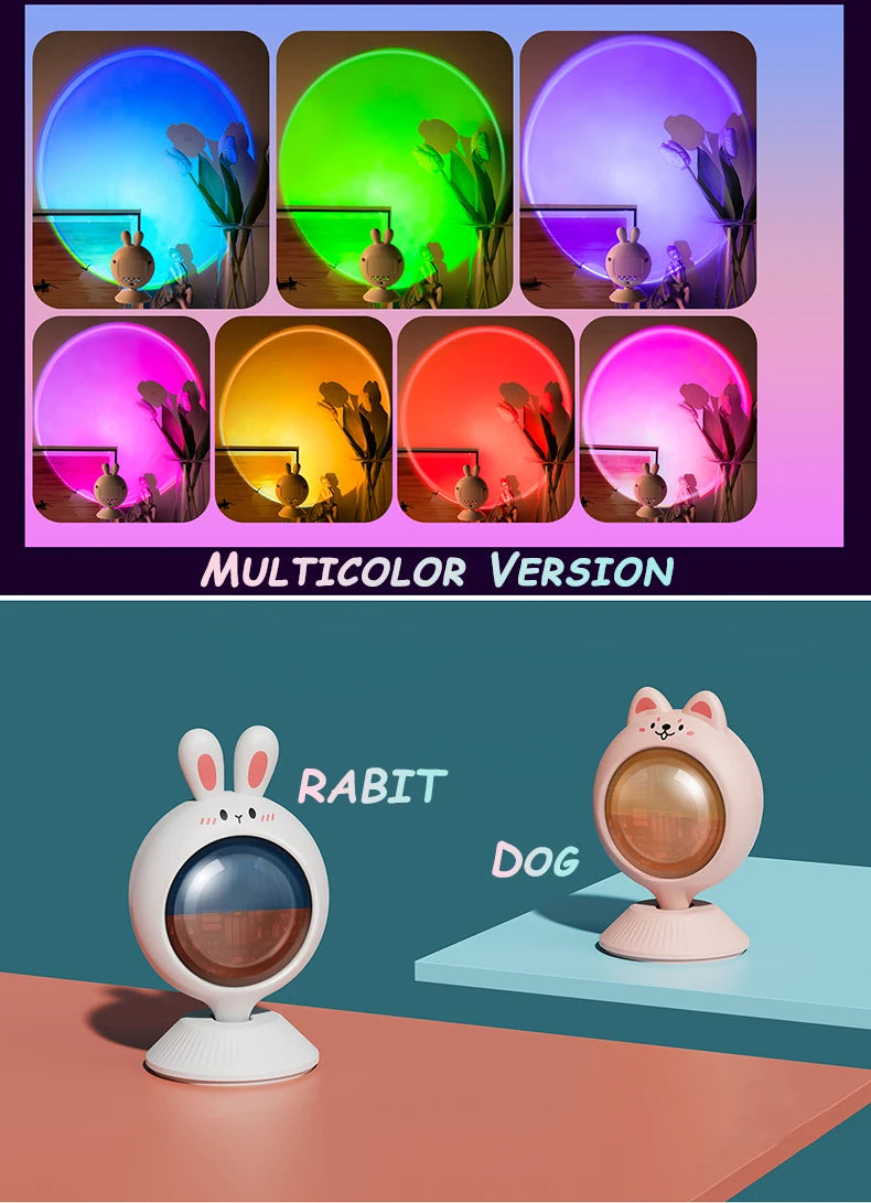 Sunset Light, Rabbit Shaped Atmosphere Lamp Adorable Animal Ambient Light USB Rechargeable LED Night Lamp for Home Decor