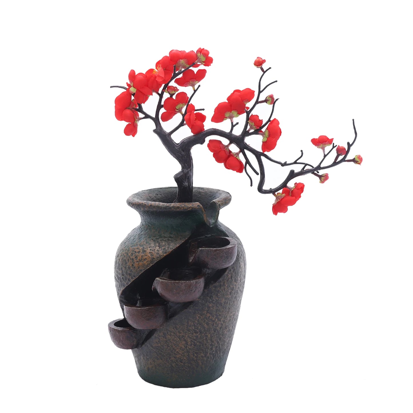 110V Flower Vase Waterfall Fountain Tabletop Indoor FengShui Water Fountain Home Room Decoration Exquisite Workmanship Resin