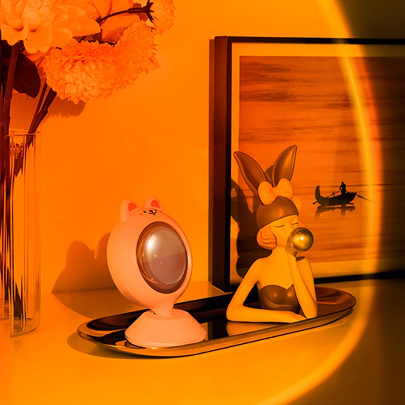 Sunset Light, Rabbit Shaped Atmosphere Lamp Adorable Animal Ambient Light USB Rechargeable LED Night Lamp for Home Decor