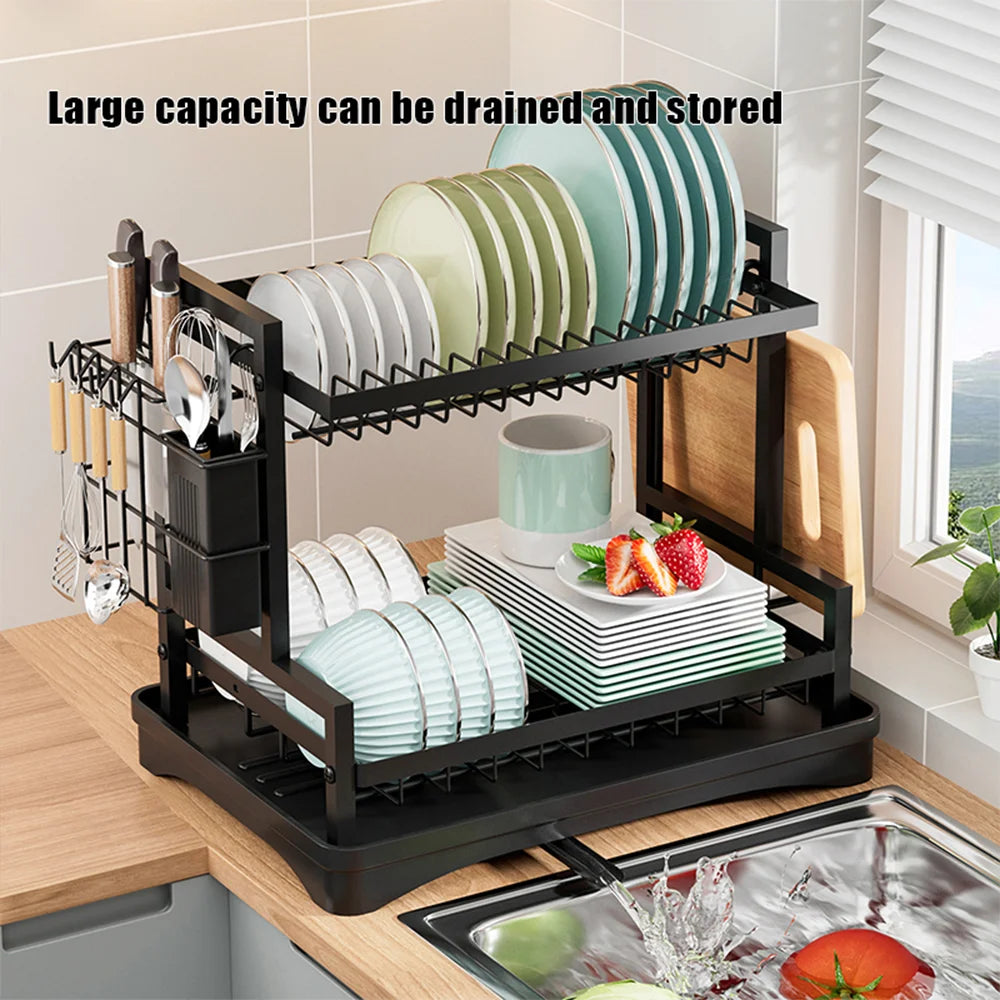 Dish Drying Rack Multifunctional Kitchen Dish Drying Rack with Drainboard, Utensil Holder & Cup Holder
