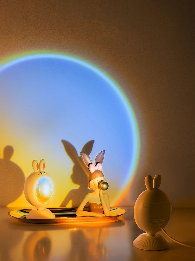 Sunset Light, Rabbit Shaped Atmosphere Lamp Adorable Animal Ambient Light USB Rechargeable LED Night Lamp for Home Decor
