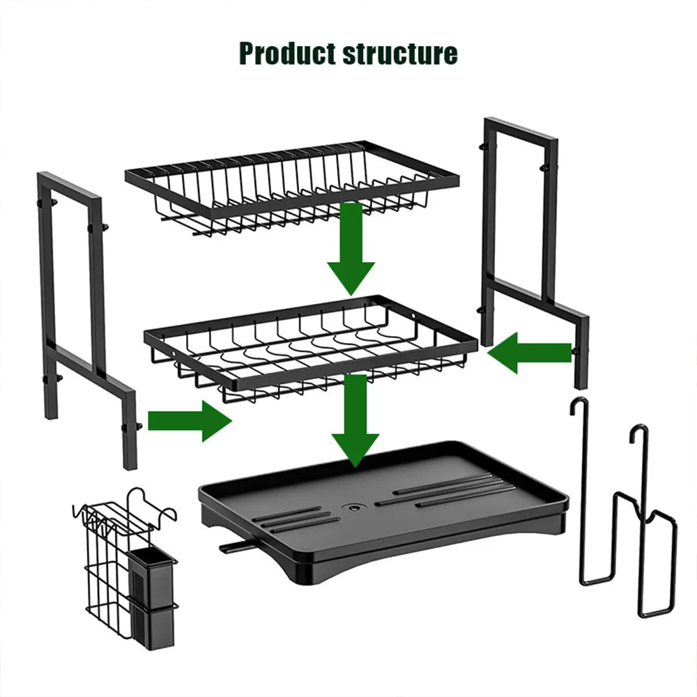 Dish Drying Rack Multifunctional Kitchen Dish Drying Rack with Drainboard, Utensil Holder & Cup Holder