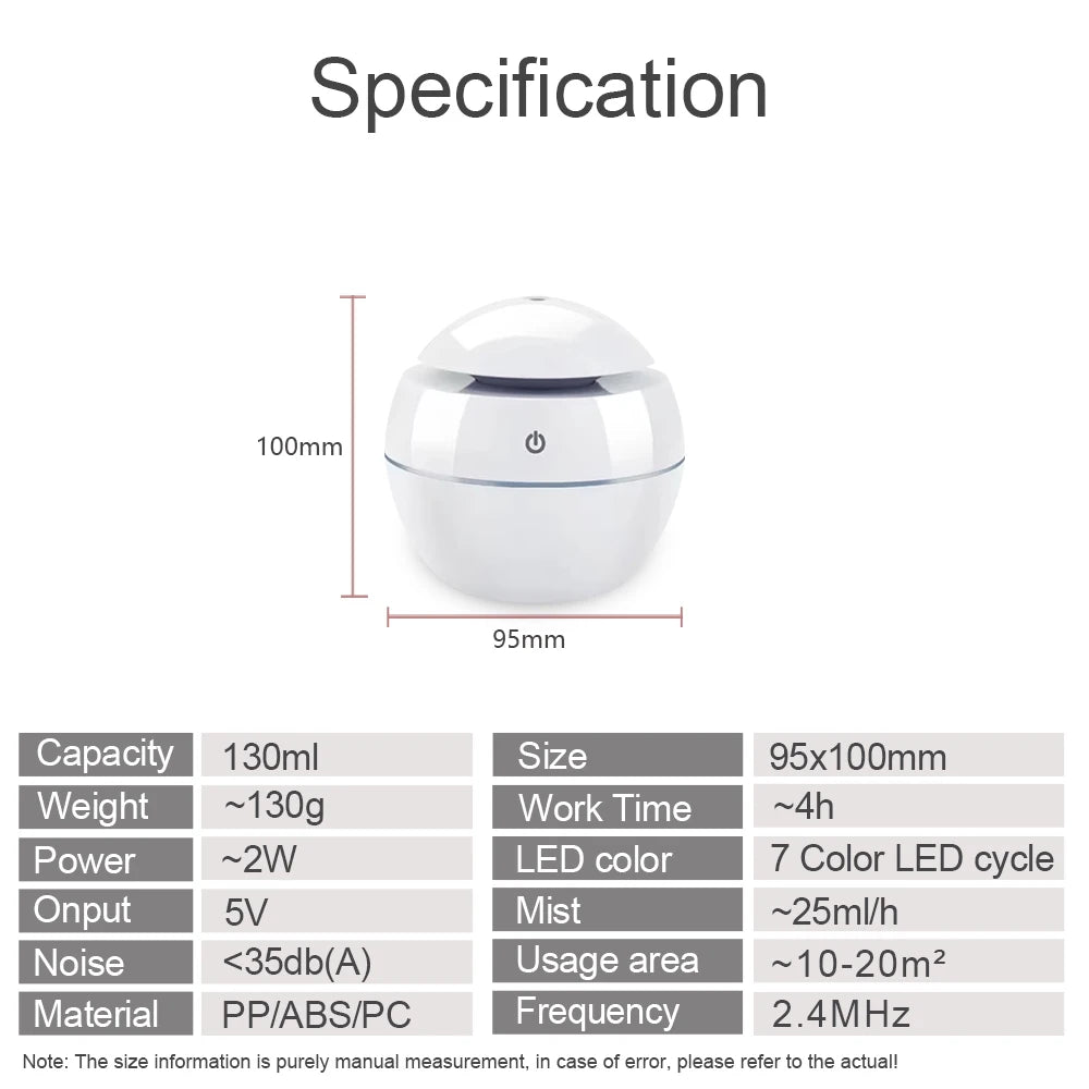 Whisper-Quiet Ultrasonic mini Diffuser for Essential Oils 100ml Air humidifier Perfect for home and Gift with LED night lights