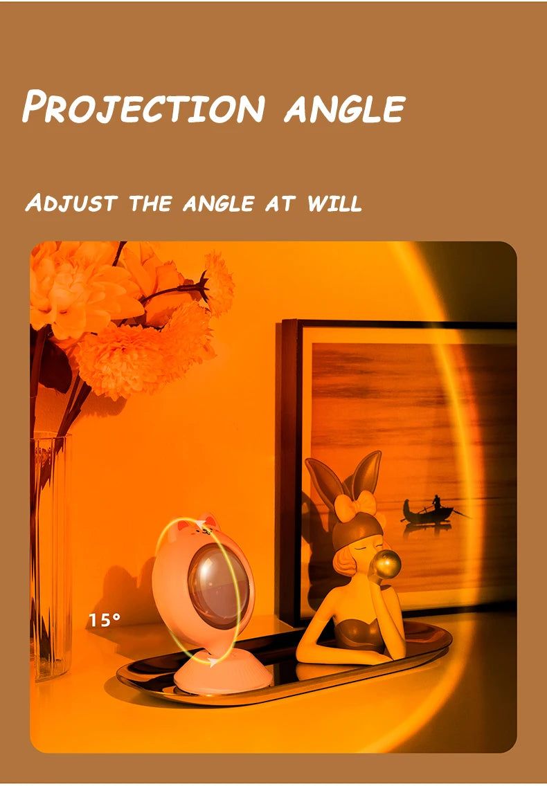 Sunset Light, Rabbit Shaped Atmosphere Lamp Adorable Animal Ambient Light USB Rechargeable LED Night Lamp for Home Decor