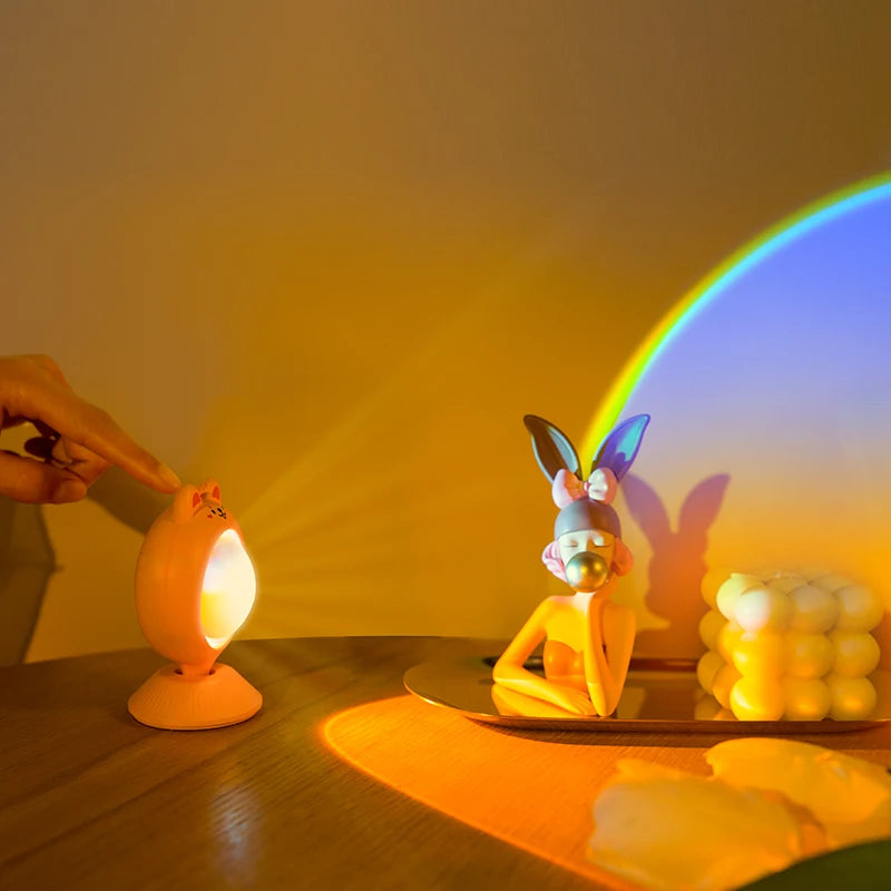 Sunset Light, Rabbit Shaped Atmosphere Lamp Adorable Animal Ambient Light USB Rechargeable LED Night Lamp for Home Decor