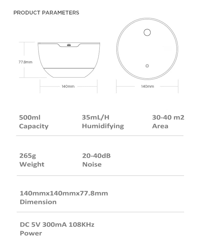 500ml USB Mini Air Humidifier with Aroma Diffuser