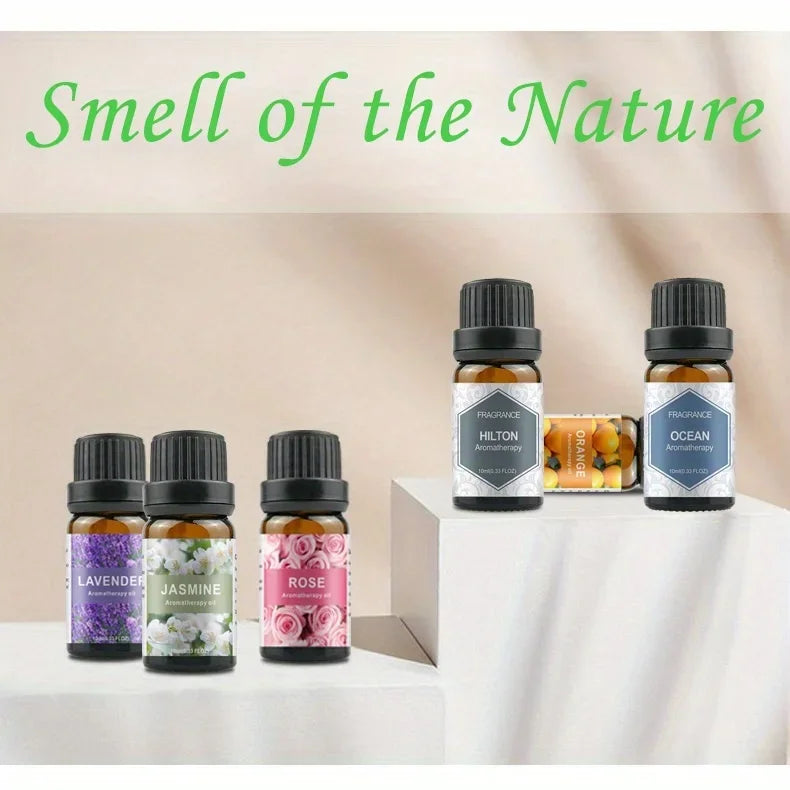 550ML Essential Oil Aroma Diffuser with 6-Bottle 10ml Oil Set, Lavender/ Jasmine/ Rose/ Lemon/ Ocean - Great for Home, Office