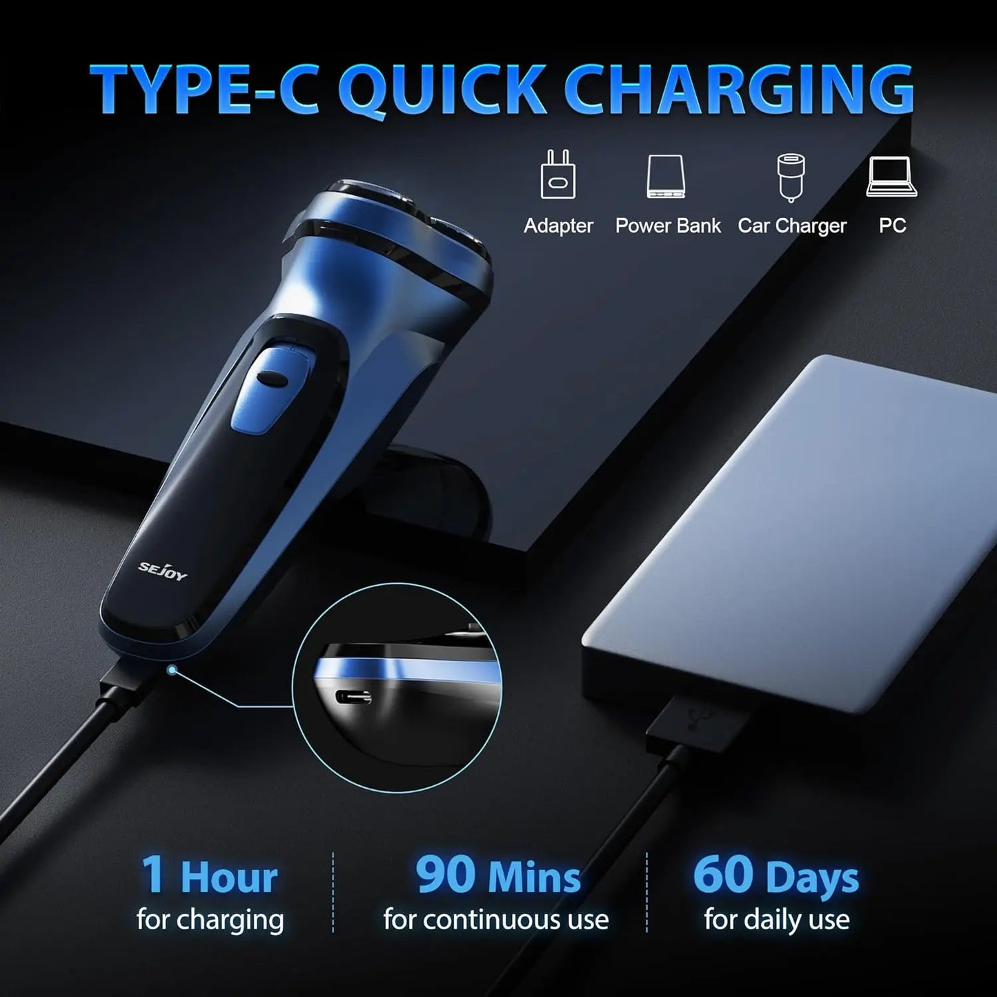 Sejoy 5 in 1 Men's Electric Razor for Men Nose Hair Trimmer Electric Hair Clipper Rechargeable with Beard Trimmer