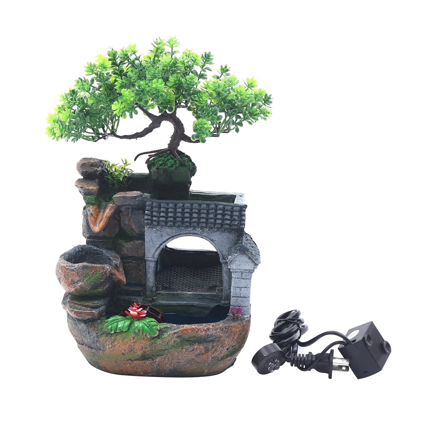 LED Desktop Water Fountain Waterfall Ornament w/ Pump Office Home Indoor Decor Flowing Water Ornament Tabletop Fountain Decor