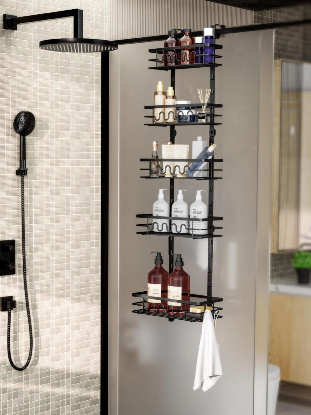 Over The Door Pantry Organizer, Metal Multi-Layer Wall Mounted Behind Door Hanging Storage Organizer Shelf for Kitchen Bathroom