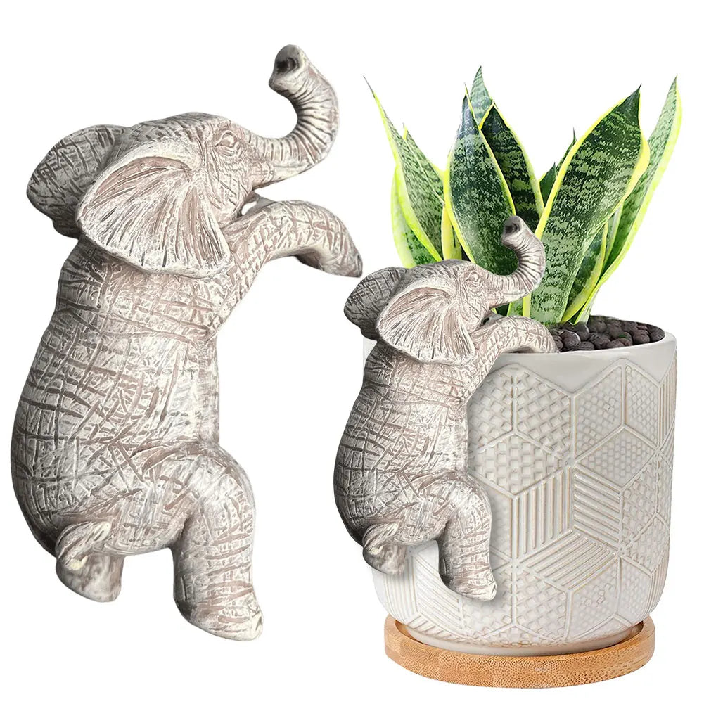 Cute Climbing Elephant Figurines Resin Cute Elephant Ornaments Creative Elephant Planter Pot Decor for Balcony Patio Lawn Yard