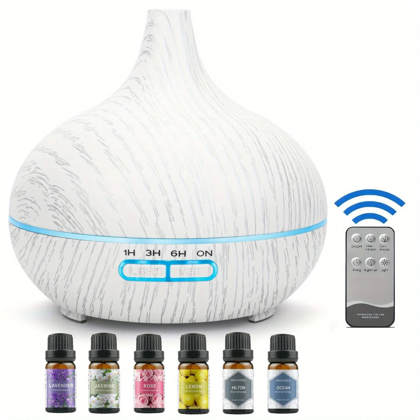550ML Essential Oil Aroma Diffuser with 6-Bottle 10ml Oil Set, Lavender/ Jasmine/ Rose/ Lemon/ Ocean - Great for Home, Office