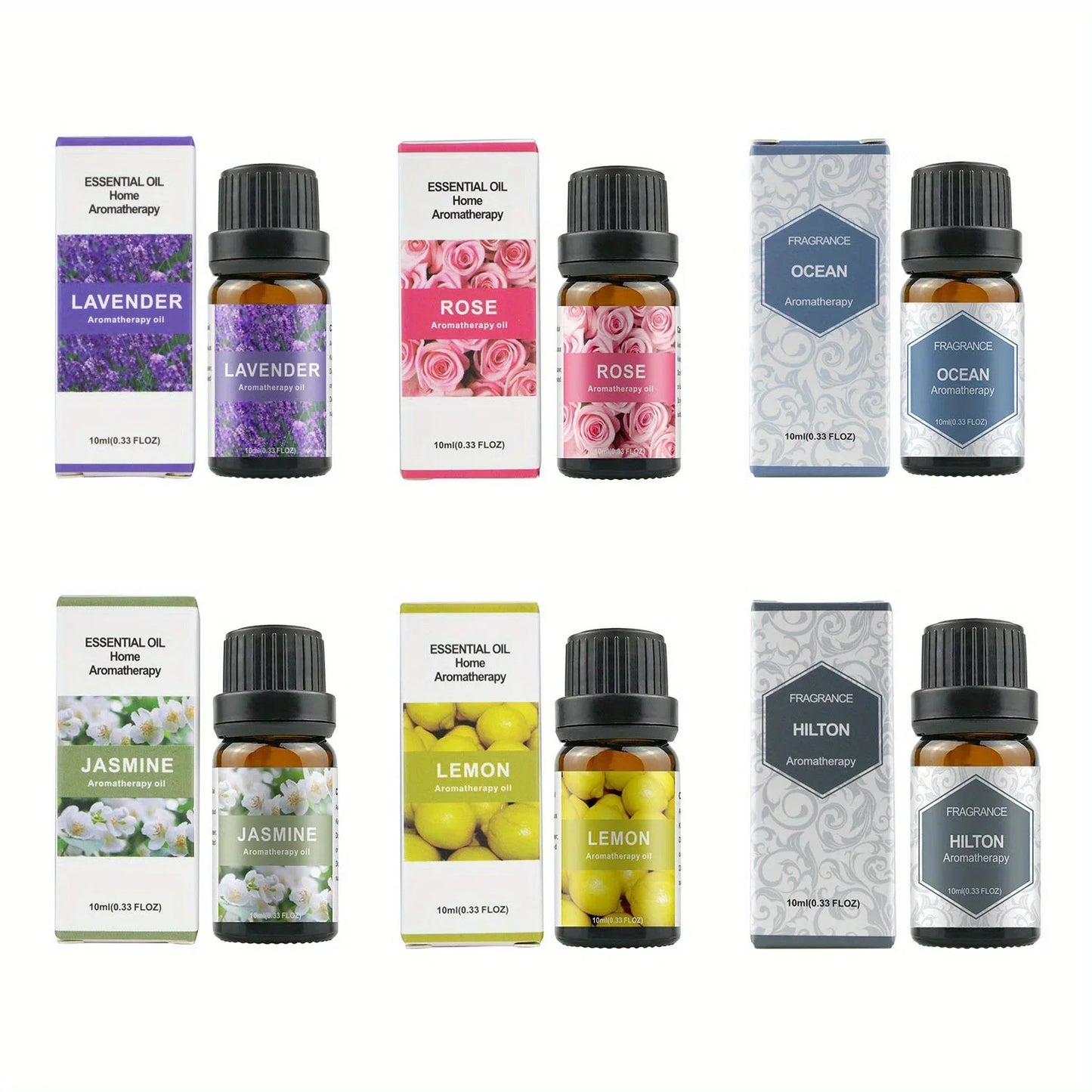 550ML Essential Oil Aroma Diffuser with 6-Bottle 10ml Oil Set, Lavender/ Jasmine/ Rose/ Lemon/ Ocean - Great for Home, Office