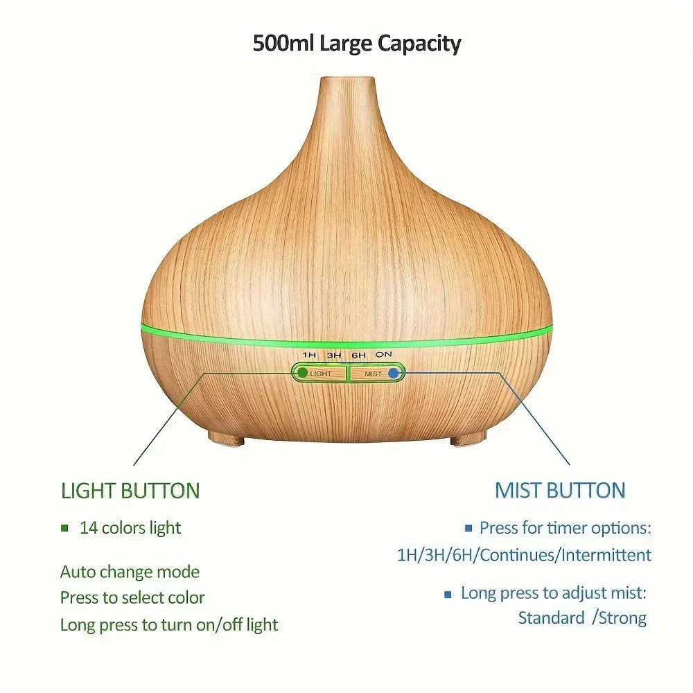 550ML Essential Oil Aroma Diffuser with 6-Bottle 10ml Oil Set, Lavender/ Jasmine/ Rose/ Lemon/ Ocean - Great for Home, Office