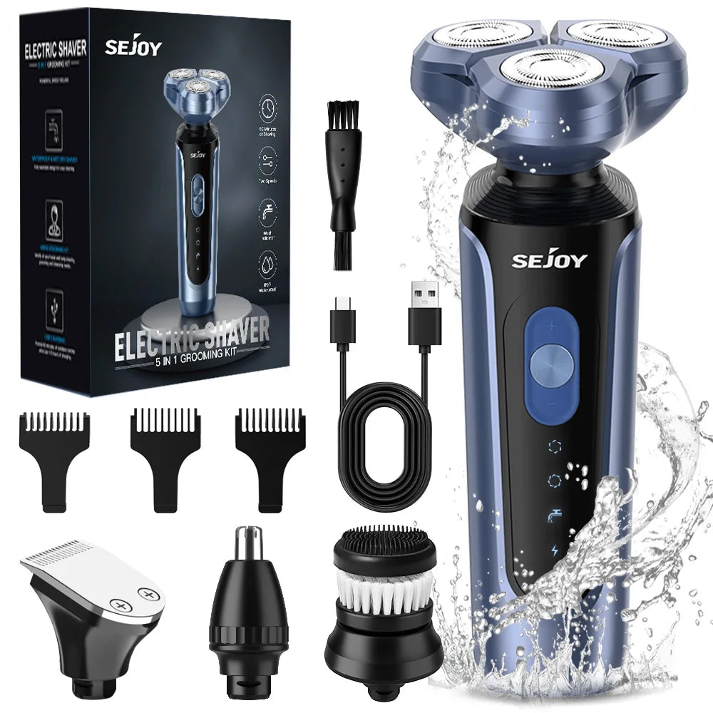 Sejoy 5 in 1 Men's Electric Razor for Men Nose Hair Trimmer Electric Hair Clipper Rechargeable with Beard Trimmer