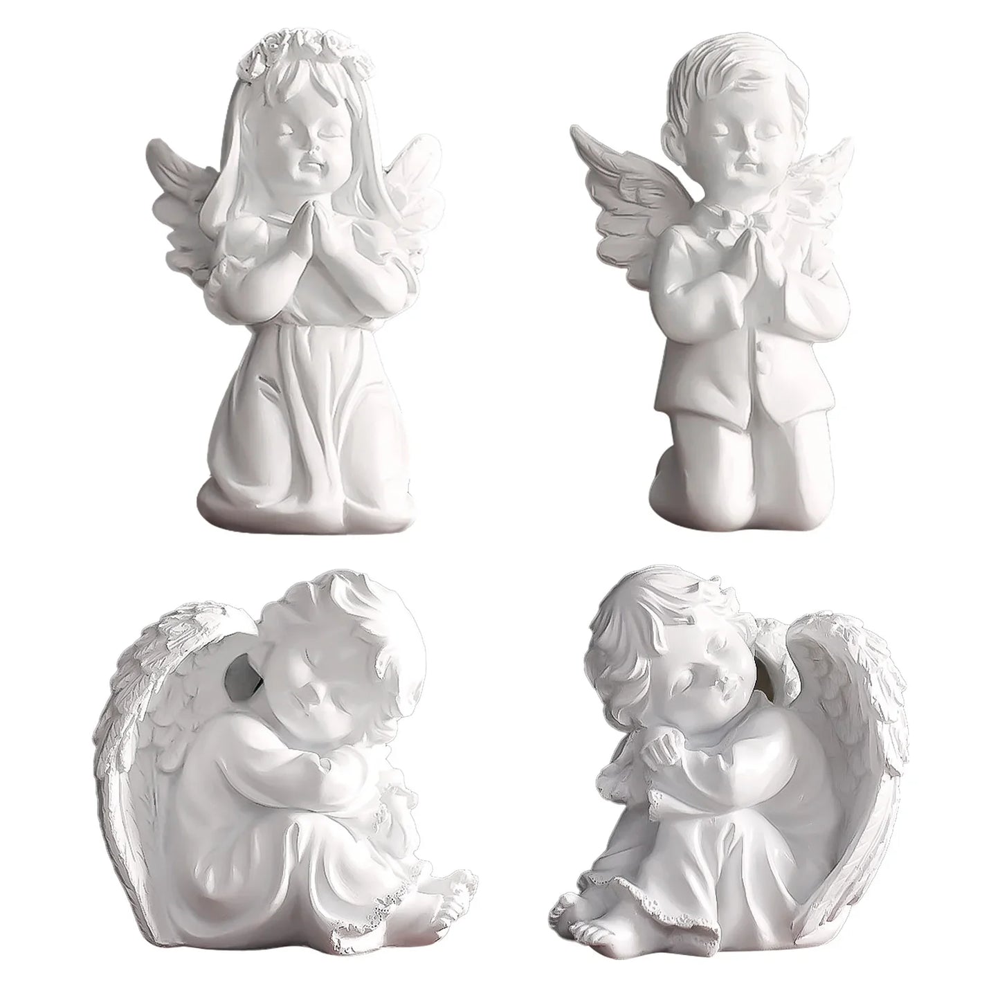 Cute Resin Fairy Girl Angel Figurine Peaceful Prayer Sculpture Desktop Ornaments Flower Fairy Angel Model Home Decoration Craft