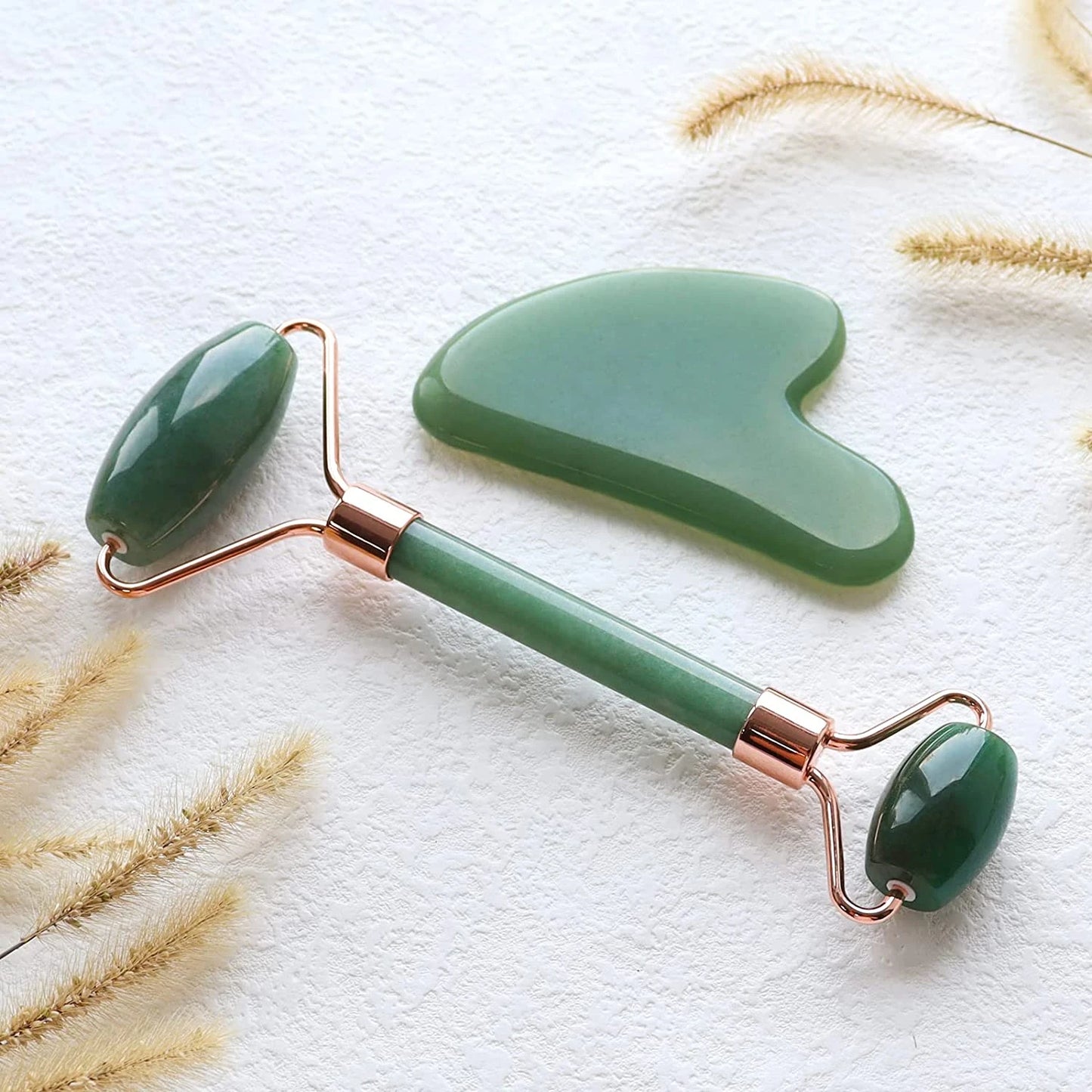 Facial Beauty Jade Roller & Gua Sha Sets for Face, Eyes, and Neck - Resin Massager to Relieve Fine Lines and Wrinkles - Natural