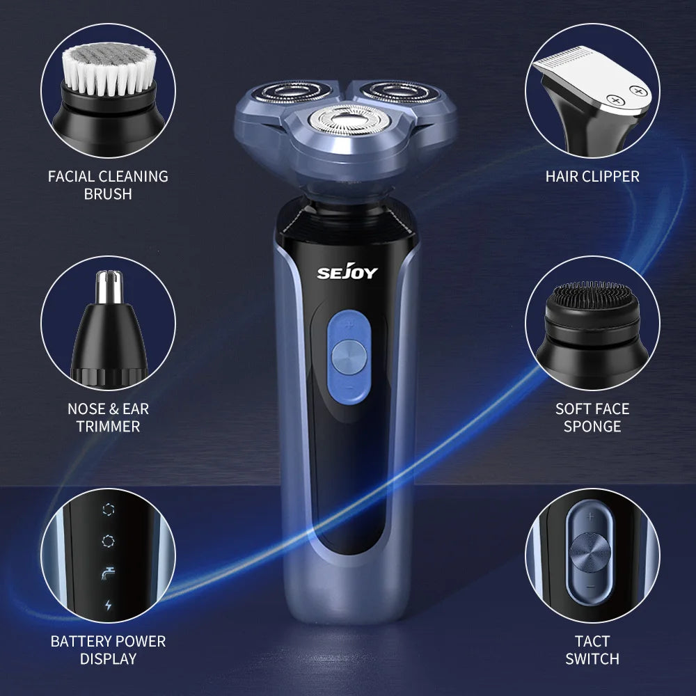 Sejoy 5 in 1 Men's Electric Razor for Men Nose Hair Trimmer Electric Hair Clipper Rechargeable with Beard Trimmer