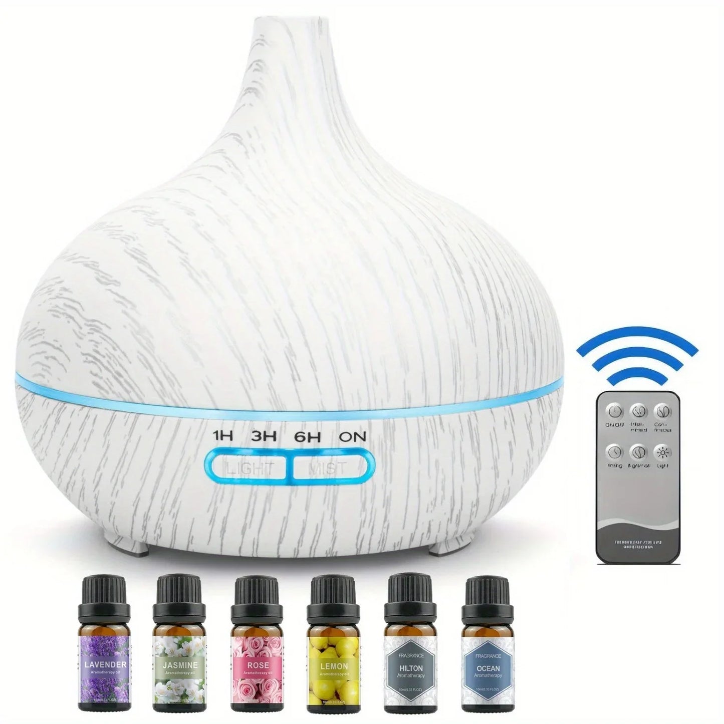 550ML Essential Oil Aroma Diffuser with 6-Bottle 10ml Oil Set, Lavender/ Jasmine/ Rose/ Lemon/ Ocean - Great for Home, Office