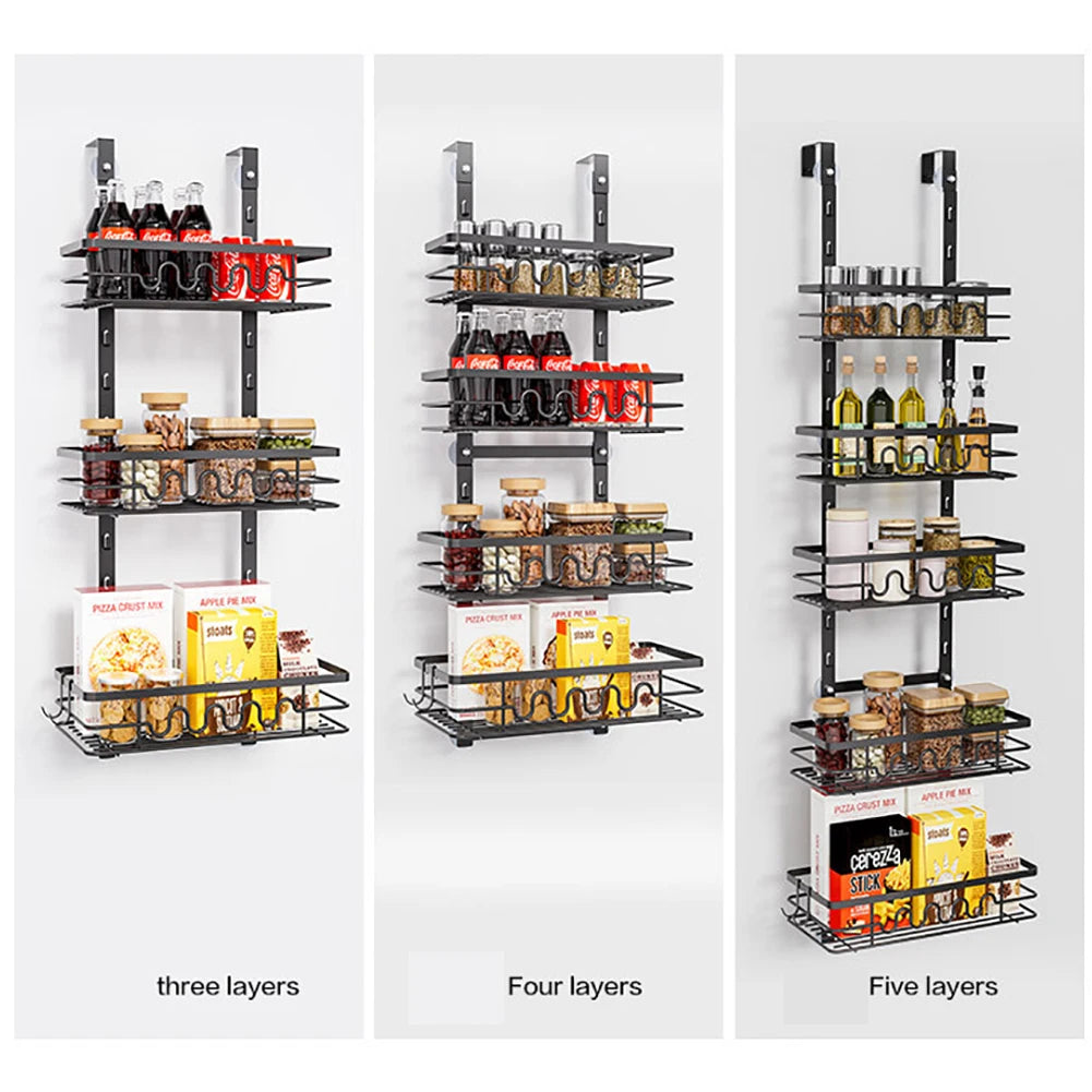 Over The Door Pantry Organizer, Metal Multi-Layer Wall Mounted Behind Door Hanging Storage Organizer Shelf for Kitchen Bathroom