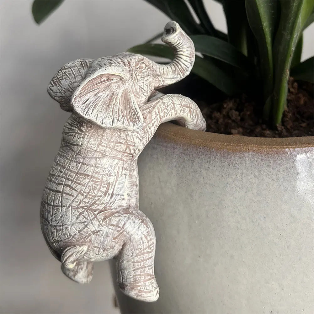 Cute Climbing Elephant Figurines Resin Cute Elephant Ornaments Creative Elephant Planter Pot Decor for Balcony Patio Lawn Yard