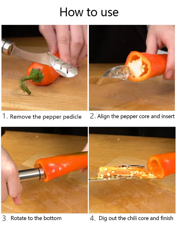 304 Stainless Steel Cored and Seeded Knife Is Suitable for Cutting Peppers Tomatoes Bitter Gourd and Melon Cores Kitchen Gadgets