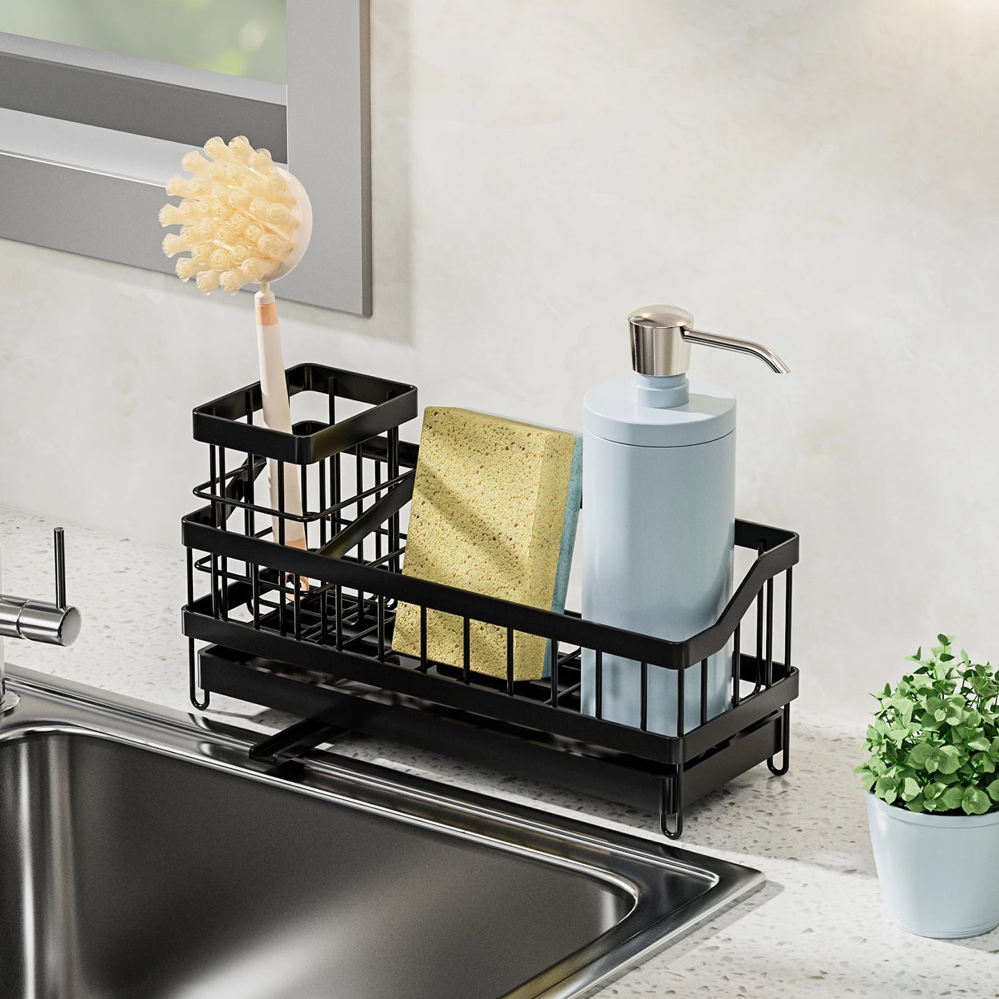1PC,Kitchen Sink Organizer, Rustproof Non-Slip Soap Dish Dispenser Brush, Sponge Holder For Kitchen Sink, Kitchen Organization