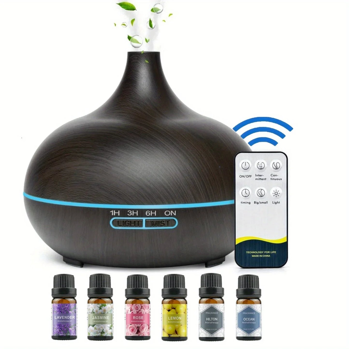 550ML Essential Oil Aroma Diffuser with 6-Bottle 10ml Oil Set, Lavender/ Jasmine/ Rose/ Lemon/ Ocean - Great for Home, Office