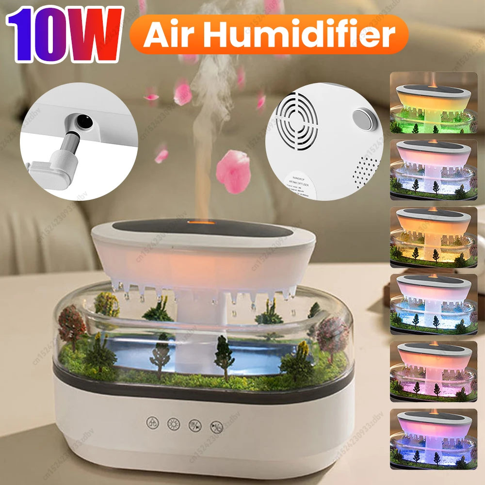 Rain Clouds Aroma Diffuser Zen Raindrops Air Humidifier Essential Oil Diffuser USB Desktop Ultrasonic Sprayer With 7 Night Light