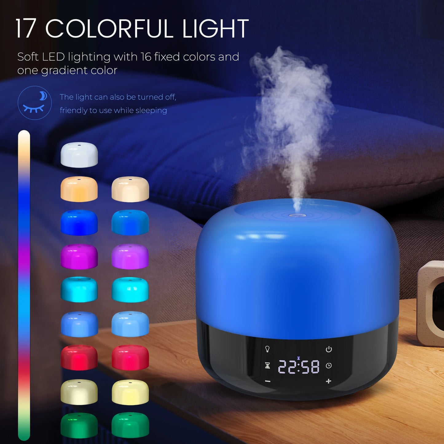 Sejoy Air Humidifier Aroma Diffuser 1-8 HourTimer, 7 Atmosphere Lights Room Ultrasonic Cool Mist Top Fill Humidifier