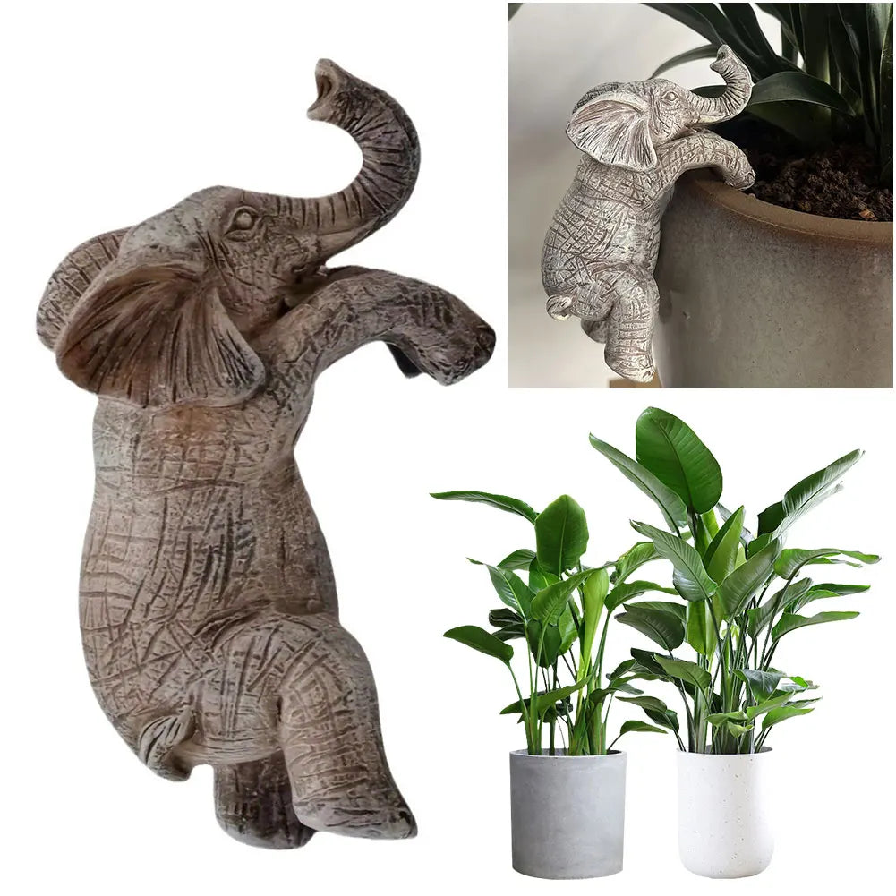 Cute Climbing Elephant Figurines Resin Cute Elephant Ornaments Creative Elephant Planter Pot Decor for Balcony Patio Lawn Yard