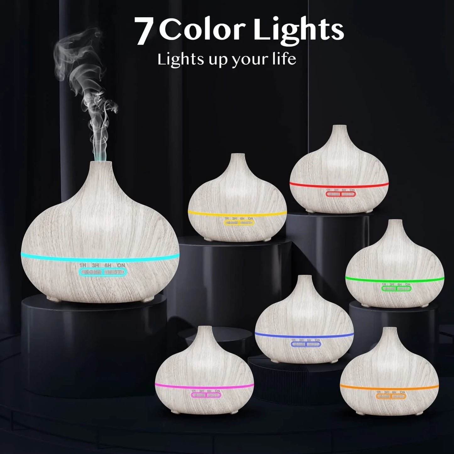 550ML Essential Oil Aroma Diffuser with 6-Bottle 10ml Oil Set, Lavender/ Jasmine/ Rose/ Lemon/ Ocean - Great for Home, Office