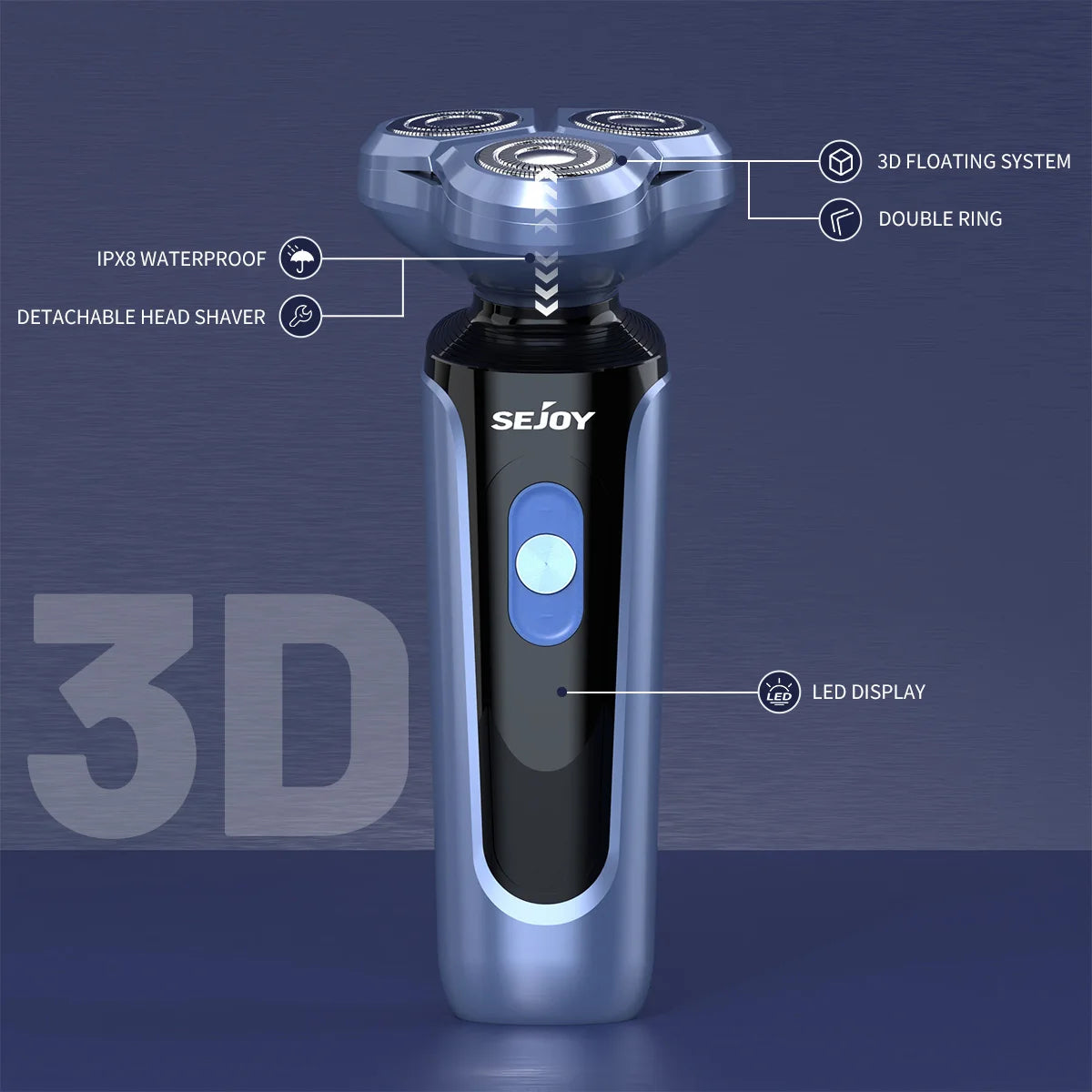 Sejoy Electric Razor for Men Foil Shaver with 3-Blade Edge Shaving Area, 7500 RPM High Speed Motor Digital Power Display Mens El