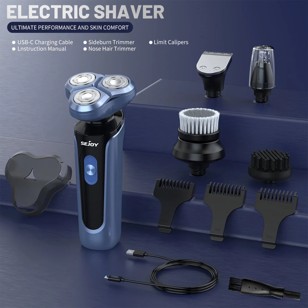 Sejoy 5 in 1 Men's Electric Razor for Men Nose Hair Trimmer Electric Hair Clipper Rechargeable with Beard Trimmer