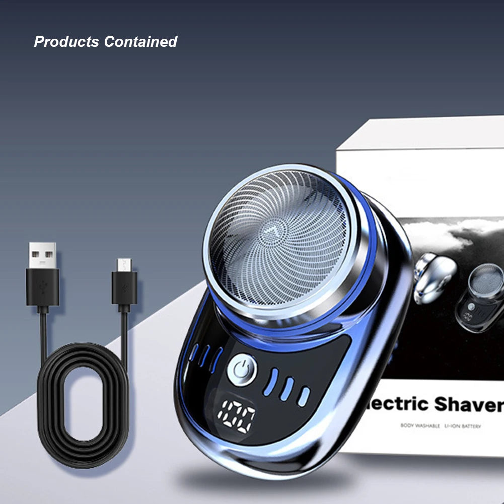 Men Mini Electric Travel Shaver USB Charging Face Beard Trimmer with Digital Display Rechargeable Shaver Washable Car Home Razor