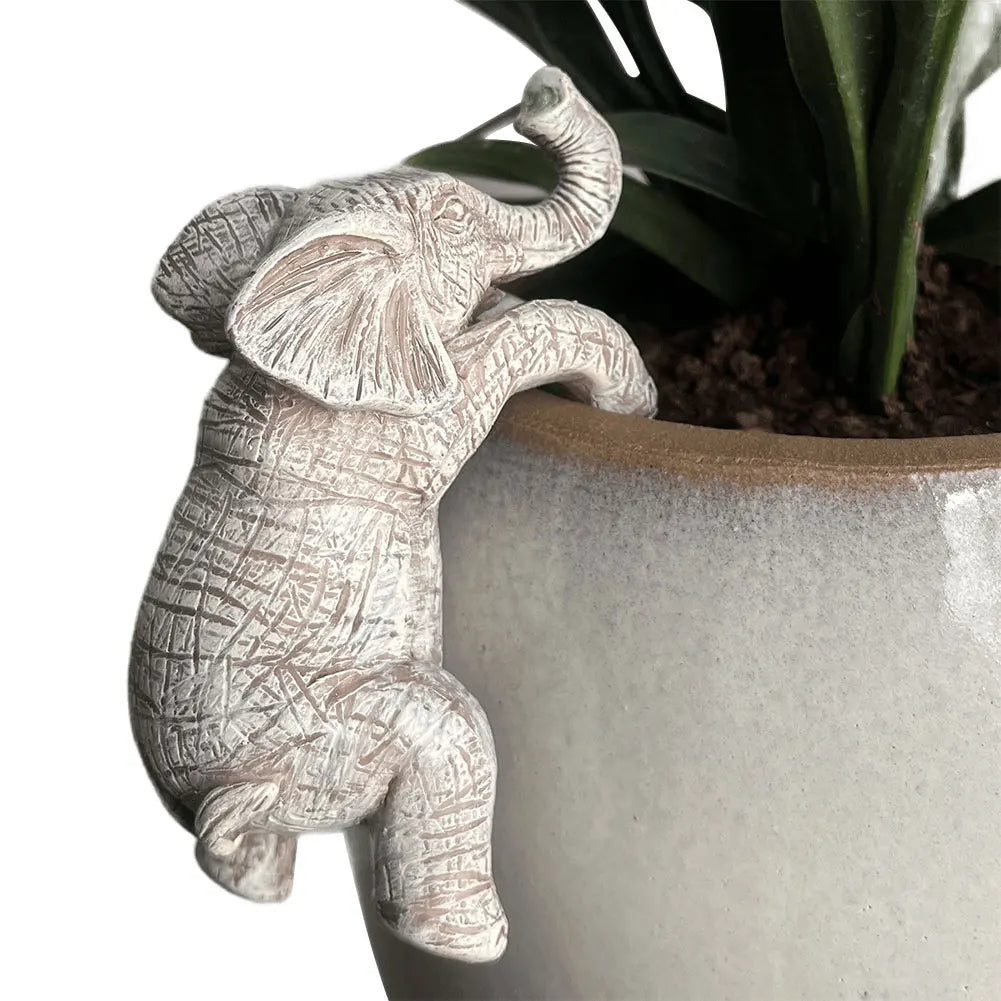 Cute Climbing Elephant Figurines Resin Cute Elephant Ornaments Creative Elephant Planter Pot Decor for Balcony Patio Lawn Yard