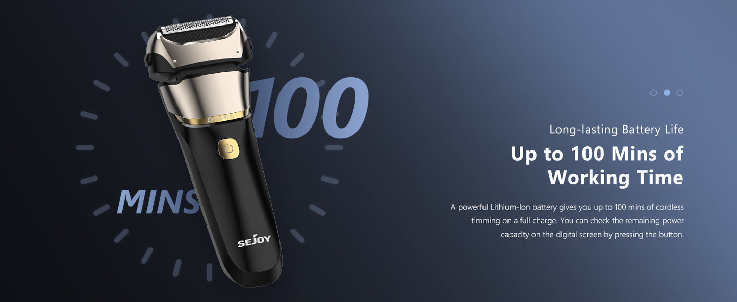 Sejoy Electric Razor for Men Foil Shaver with 3-Blade Edge Shaving Area, 7500 RPM High Speed Motor Digital Power Display Mens El