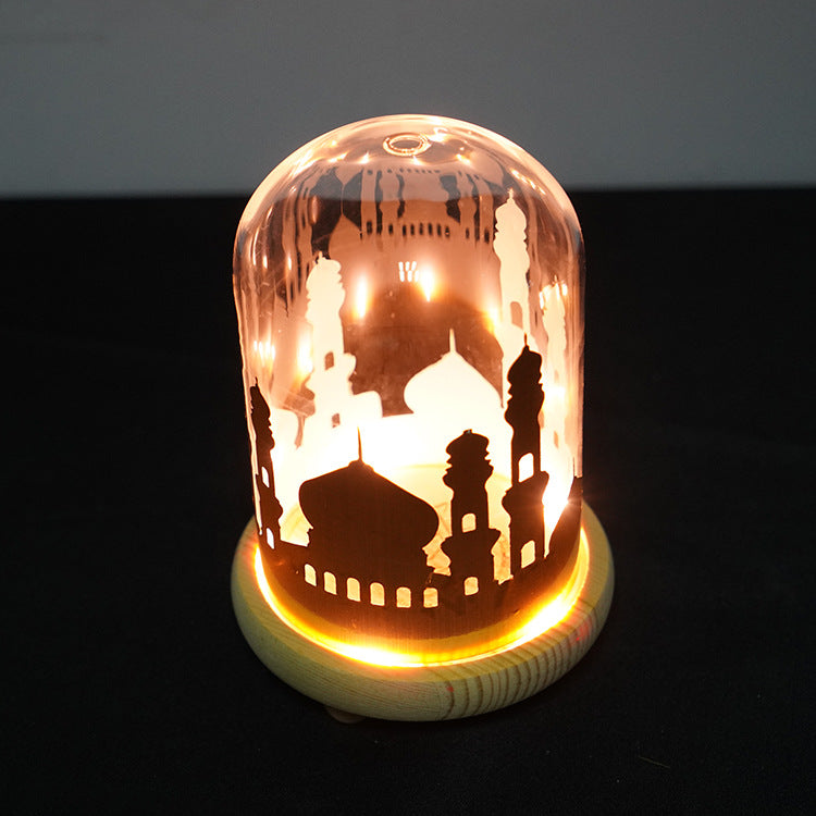 Glass Cover Wooden Base Decoration Night Light