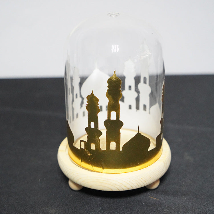 Glass Cover Wooden Base Decoration Night Light
