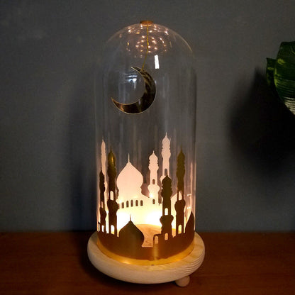 Glass Cover Wooden Base Decoration Night Light