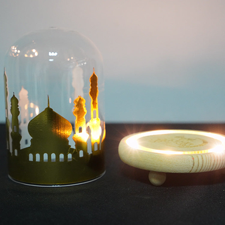 Glass Cover Wooden Base Decoration Night Light